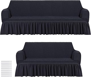 Fanfanwin 2 Pcs Sofa and Loveseat Slipcover Set with Skirt, Black: Jacquard Weave and Production Notes