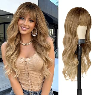 AISI QUEENS Blonde Wig for White Women Ombre Blonde Wig with Bangs Synthetic Fiber Long Wavy Wig for Daily Party Cosplay Use(26inch ombre blonde): Ombre Dyeing and Production Notes