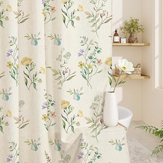 Linen Floral Shower Curtain, Yellow Boho Shower Curtain for Bathroom, 72x72: Jacquard Weave and Production Notes
