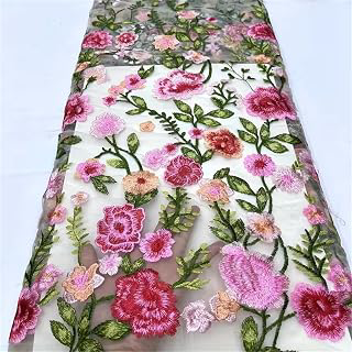 1 Yard 3D Rose Embroidered Floral Lace Fabric - Soft Transparent Mesh Tulle Fabric for Wedding Dresses, Craft Projects, and Fashion Apparel: Ombre Dyeing and Production Notes