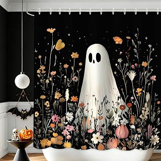 APROPHIC Halloween Shower Curtain Ghost Floral Wildflower Bath Curtain: Print Design and Production Notes