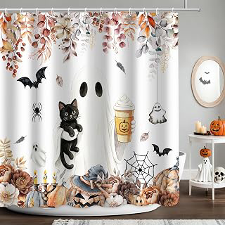 APROPHIC Halloween Shower Curtain Funny Ghost Cat Shower Curtains 72x72 in: Print Design and Production Notes