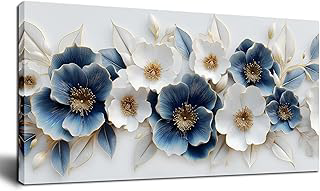 Large Canvas Wall Art for Living Room Blue and White Floral Print Painting wall Decor for Bedroom Office Modern Home Botanical Framed Wall: Print Design and Production Notes