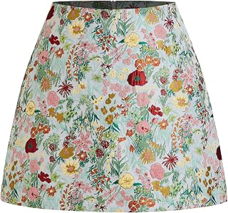 Mini Skirt Floral Jacquard Mid Waist A Line Skirts for Women Short Zipper Party Clubbing Date Casual: Jacquard Weave and Production Notes