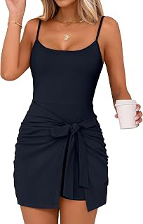 Womens Summer Mini Dresses,Spaghetti Strap Tie Waist Bodycon Dress,Built in Shorts,Casual Romper for Beach Vacation: OEM Production and Sizing Notes