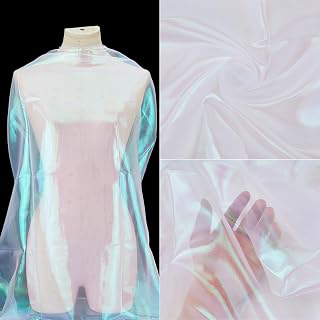 2 Yards Iridescent Organza Fabric, 59 Inch Rainbow Laser Gradient Holographic Gauze Fabric, Sheer Organza Shiny Tulle Fabrics for DIY Dress: Ombre Dyeing and Production Notes