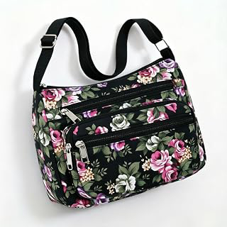 Floral Printed Crossbody Bag, Multi-Pocket Canvas Shoulder Purse with Adjustable Strap (Blue): Print Design and Production Notes