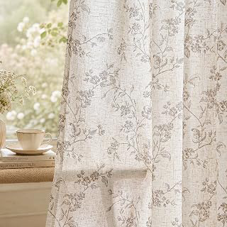jinchan Taupe Floral Linen Curtains 84 Inch Farmhouse Back Tab 2 Panels: Print Design and Production Notes