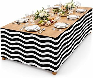 9Ft Table Skirt, Black Moire Ombre Table Skirt for Rectangle Tables & Round Tables, Decorative Desk Skirts, Water Ripple Stripe Farmhouse Party: Ombre Dyeing and Production Notes