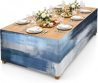 9Ft Table Skirt, Navy Blue Ombre Table Skirt for Rectangle Tables & Round Tables, Decorative Desk Skirts, Modern Oil Painting Geometric Party: Ombre Dyeing and Production Notes