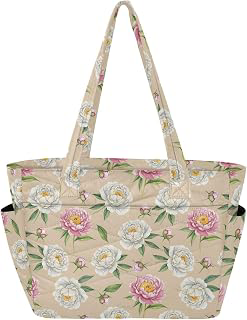 Floral Flowers Leaves Beige Print Quilted Tote Bag for Women Puffer Totes with Zippers Shoulder Handbag for Work Travel Gym: Print Design and Production Notes