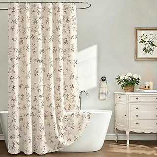 WOUVMA Brown Floral Shower Curtain Vintage Linen Rustic Shower Curtain for Bathroom 72