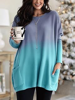 Women's Plus Size Fall Grey‑Blue Ombre Loose Long‑Sleeve Mini Dress: Ombre Dyeing and Production Notes