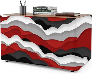 8Ft Table Skirt, Red Black Ombre Table Skirt for Rectangle Tables & Round Tables, Decorative Desk Skirts, Modern Geometric Moire Abstract Art: Ombre Dyeing and Production Notes