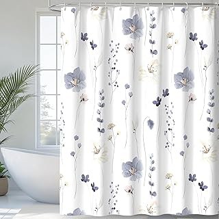 QiyI Watercolor Floral Shower Curtain with Hooks, 72 x 72, Grey: Jacquard Weave and Production Notes