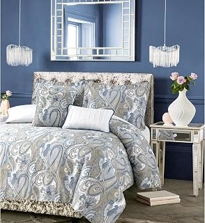 Tribeca Living Paisley Printed King Cotton Duvet Cover Set, 300 Thread Count, Oversized, Five Piece Set Includes Duvet Cover, Sham Pillowcases: Jacquard Weave and Production Notes