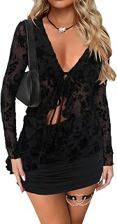 2 Piece Outfits for Women Floral Lace Open Front Tie Up Long Sleeve Crop Top Blouse Shirt and Mini Skirt Set: Jacquard Weave and Production Notes