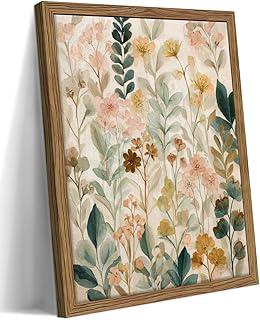Framed Boho Floral Wall Art, Neutral Botanical Wildflower Canvas Wall Decor Painting, Vintage Flower Poster Print Picture for Living Room: Print Design and Production Notes