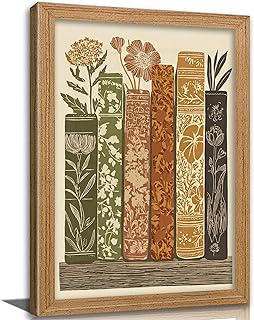 Framed Vintage Book Flower Wall Art, Botanical Floral Canvas Print Poster, Rustic Library Wall Decor for Living Room Bedroom, Boho Reading Nook: Print Design and Production Notes