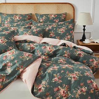 FADFAY Forest Green Floral Duvet Cover Set, 100% Muslin Cotton Double Gauze Bedding, King Size 3 Piece Ultra Soft Breathable Quilt Cover, Shabby: Jacquard Weave and Production Notes