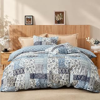 PHF Ultra Soft Floral Duvet Cover Queen Size, Printed boho Bedding Set 3 Pieces, Comfy Farmhouse Reversible Paisley Pattern Duvet Cover Set with: Jacquard Weave and Production Notes