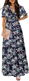 Womens Casual Boho Floral Printed V Neck Short Sleeve Long Evening Dress Ruched Cocktail Party Maxi Wedding Dress: OEM Production and Sizing Notes