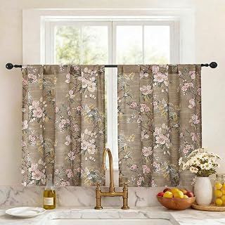 Simplebrand Taupe Floral Linen Textured Tier Kitchen Curtains 36 Inch 2 Panels, Light Filtering Privacy Cafe Small Window Curtains for Dorm RV: Print Design and Production Notes