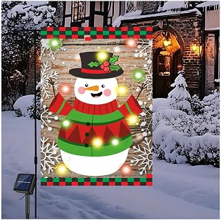 Lighted Snowman Christmas Garden Flag - 12x18 Double Sided, Solar-Powered LED with 8 Lighting Modes, Weatherproof Burlap, Outdoor Yard Porch: Fabric Sourcing and Quality Notes