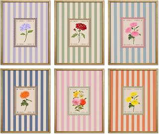 Vintage Floral Posters Wall Art Set of 6, Coquette Cute Stripe Botanical Stamp Canvas Wall Decor Painting, Colorful Flower Artwork Posters: Print Design and Production Notes
