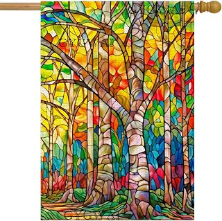 Fall Trees House Flag 28 x 40 Inch Double Sided, Large Burlap Autumn Stained Glass Birch Trees Holiday Yard Flag for Outside Decoration: Fabric Sourcing and Quality Notes