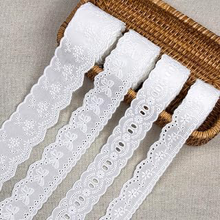 White Cotton Eyelet Lace Ribbon Set, Floral Embroidery Lace Trim with Wavy Scalloped Edge, Vintage Sewing Trim for Dresses, DIY Crafts and Home: Fabric Sourcing and Quality Notes