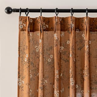 Fall Burnt Orange Floral Pinch Pleated Curtains for Living Room 84