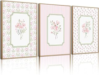 Pink Floral Wall Art Nursery Flower Canvas Wall Decor Baby Girl Wildflower Pictures Aesthetic Striped Botanical Poster Prints Pink Green Floral: Print Design and Production Notes