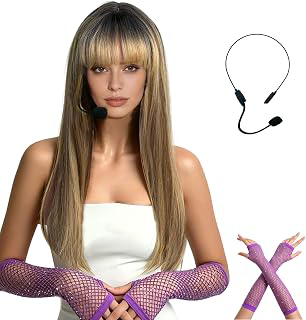 Blonde Ombre Wig with Bangs Heat Resistant Fiber Purple Gloves and Fake Microphone Halloween Cosplay Singer Costume: Ombre Dyeing and Production Notes