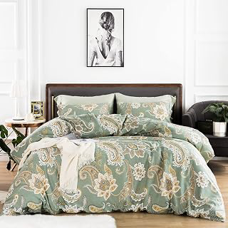 YuHeGuoJi Sage Green Paisley Duvet Cover Queen 100% Cotton 3 Pcs Set: Jacquard Weave and Production Notes
