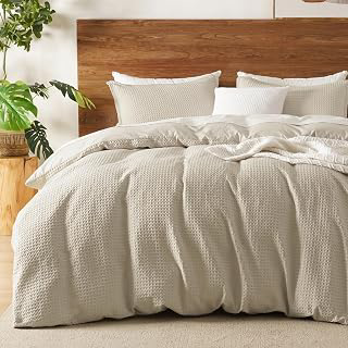 David's Home Textured Waffle Weave Duvet Cover Set, Queen Size, Natural: Jacquard Weave and Production Notes