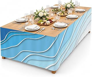 9Ft Table Skirt, Blue Aqua Ombre Table Skirt for Rectangle Tables & Round Tables, Decorative Desk Skirts, Modern Geometric Abstract Aesthetic: Ombre Dyeing and Production Notes