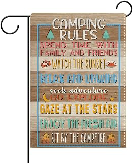 Dyrenson Camping Rules Decorative Garden Flag, Rustic Camper Outdoor: Fabric Sourcing and Quality Notes
