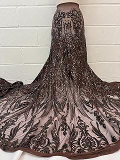 Brown Sequins Mesh Lace Fabric - Sell by The Yard - 52