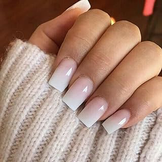 KQueenest Ombre Pink Press on Nails Short Medium Square Glue on Nails White and Pink, French Fake Nails Short Coffin, Acrylic Nails Press on: Ombre Dyeing and Production Notes