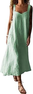 Women's Summer Spaghetti Strap Sleeveless Linen Overall Dress Casual A-Line Midi Long Beach Dress: OEM Production and Sizing Notes