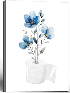 Framed Bathroom Canvas Wall Art Blue Flowers Elegant Floral 12x16 Inches: Print Design and Production Notes