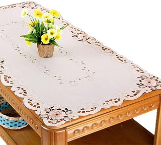 33 Inch X 57 Inch Vintage Embroidered Beige Pink Flower Classic Lace Oblong Tablecloth, Elegant Cabinet Dining Room Home Decoration Rectangle: Jacquard Weave and Production Notes