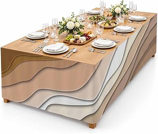 9Ft Table Skirt, Brown Ombre Table Skirt for Rectangle Tables & Round Tables, Decorative Desk Skirts, Modern Geometric Abstract Aesthetic Cream: Ombre Dyeing and Production Notes