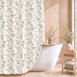 Gray Floral Linen Shower Curtain, Farmhouse Bath Decor, Waterproof, 72 x 72: Jacquard Weave and Production Notes