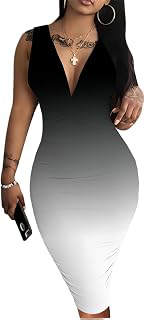 Women's Summer V Neck Bodycon Midi Dresses Sleeveless Party Dress: Ombre Dyeing and Production Notes