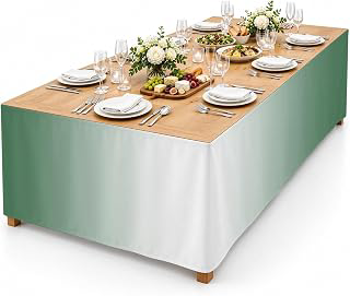 9Ft Table Skirt, Dark Green Ombre Table Skirt for Rectangle Tables & Round Tables, Decorative Desk Skirts, Modern Gradient Abstract Art Party: Ombre Dyeing and Production Notes