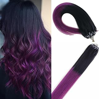 Micro Ring Link Human Hair Extensions Ombre Black to Purple 16 inch: Ombre Dyeing and Production Notes