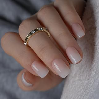 CurvLife Short Square Press On Nails, Nude Ombre Gradient Pink, Soft Gel: Ombre Dyeing and Production Notes