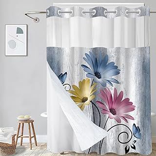 Hookless Shower Curtain with Snap in Liner, Blue Colorful Floral, 72W x 75L: Print Design and Production Notes